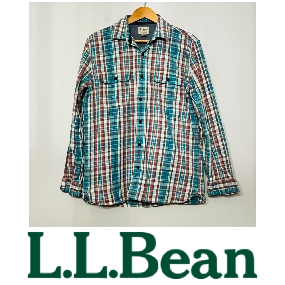 L.L. Bean Shirt Northwoods Twill Linen Blend Plaid Flannel Men’s M 506450